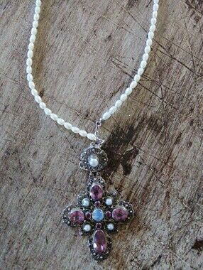 Nicky Butler Pearl Bead Necklace With Cross Pendant